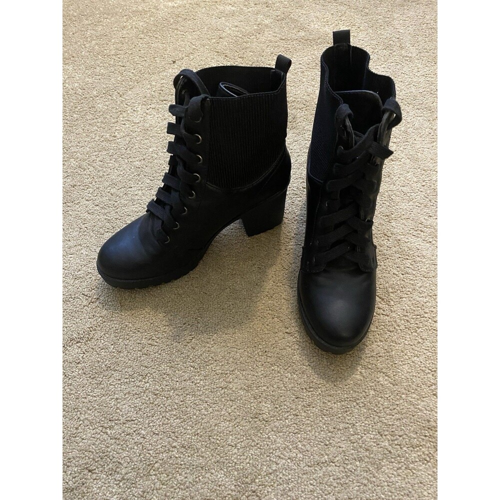 Zigi Soho Black Heeled Combat Booties Lug Goth Grunge Punk Core Women’s Size 7.5